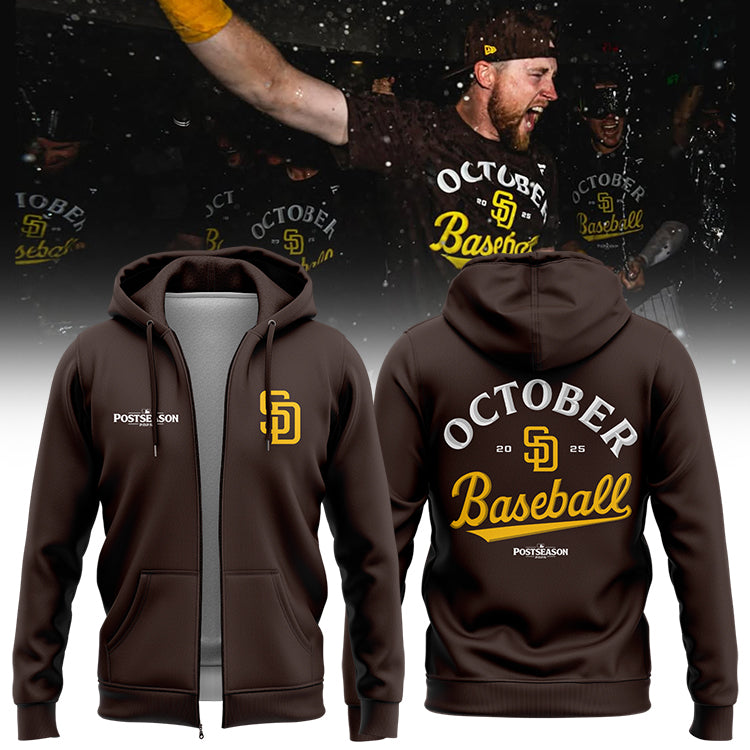 San Diego Padres Brown 2025 Postseason Locker Room ZipHoodie