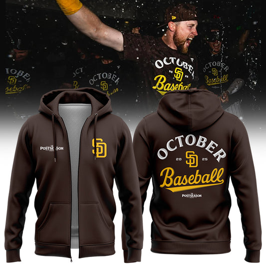 San Diego Padres Brown 2025 Postseason Locker Room ZipHoodie
