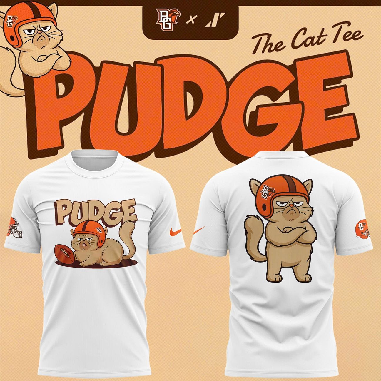 Orange BGSU Football Pudge The Cat T-Shirt