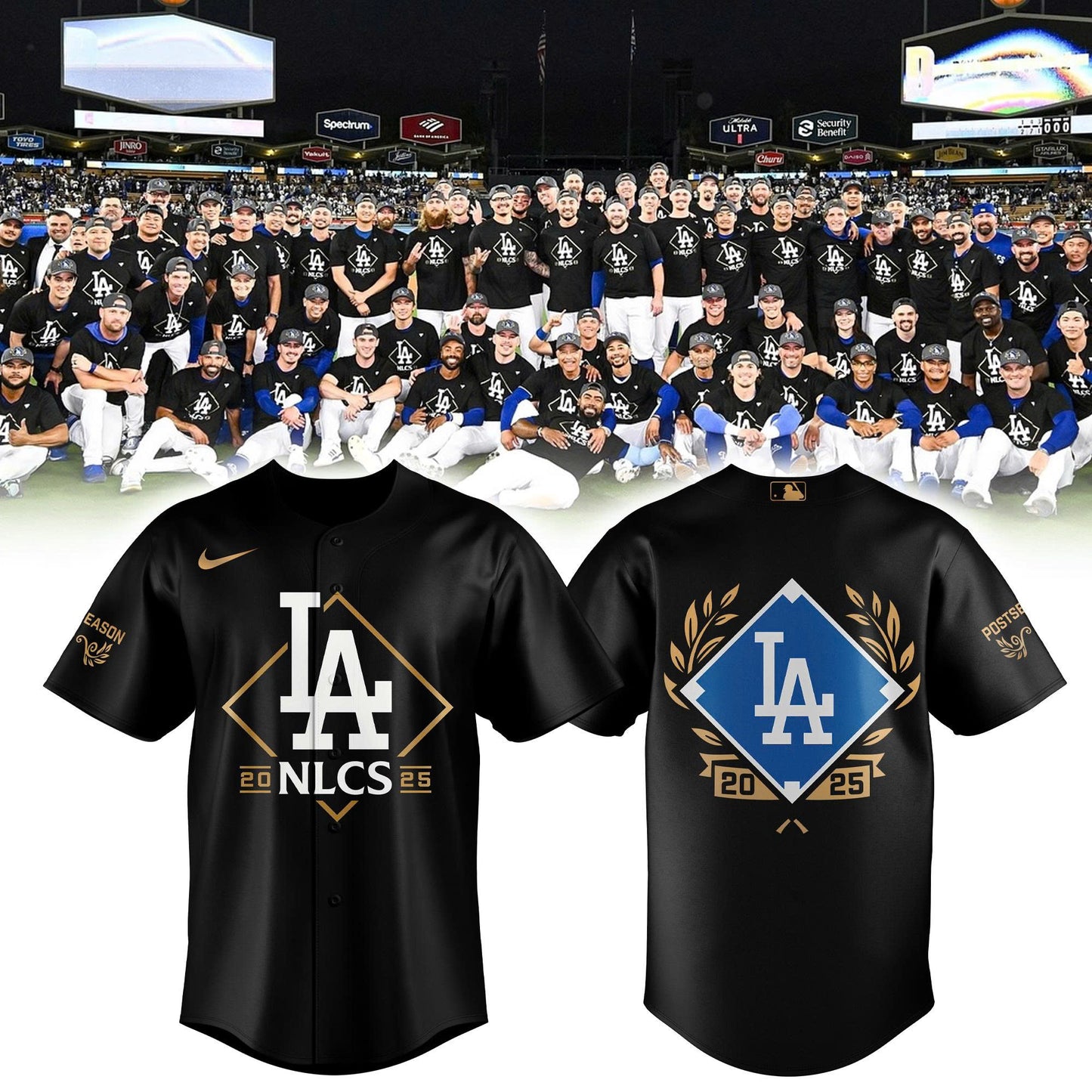 Los Angeles Dodgers Black National League Division Series Champions Locker Room Baseball Jersey