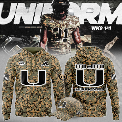 Miami Hurricanes Football x Military Camo Mode Hoodie 2025